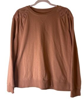 Sonoma Crochet-Trim Pullover Sweatshirt in Rust, size PXL